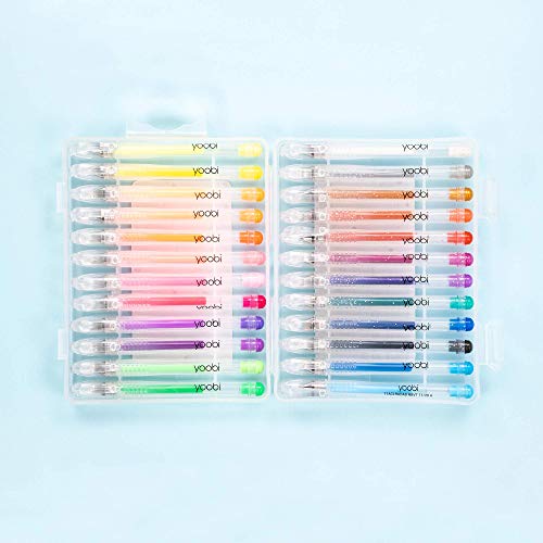 Yoobi Mini Gel Pens & Carrying Case | Neon, Metallic, Glitter Shades | Multicolor Ink | 1.0mm Medium Tip | School, Home, Office Use, 24 Count (Pack of 1)