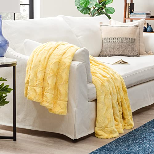 Chanasya Soft Wave Faux Fur Throw Blanket - Soft, Lightweight Reversible Sherpa & Minky Blanket - 50" x 65” - Yellow