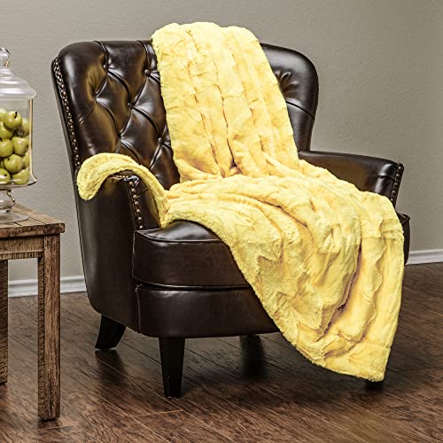 Chanasya Soft Wave Faux Fur Throw Blanket - Soft, Lightweight Reversible Sherpa & Minky Blanket - 50" x 65” - Yellow