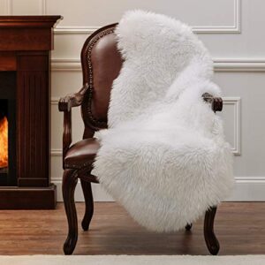 Chanasya Super Soft Faux Fur Fake Sheepskin White Sofa Couch Stool Casper Vanity Chair Cover Rug/Solid Shaggy Area Rugs for Living Bedroom Floor - Off White 2ft x 6ft