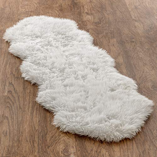 Chanasya Super Soft Faux Fur Fake Sheepskin White Sofa Couch Stool Casper Vanity Chair Cover Rug/Solid Shaggy Area Rugs for Living Bedroom Floor - Off White 2ft x 6ft