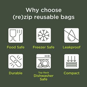 rezip 5-Pack Stand-Up Reusable Snack Bag Bundle | BPA-Free, Food Grade, Leakproof, Freezer and Dishwasher Safe | 1-Cup Bags (Multicolor)