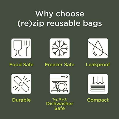 rezip 5-Pack Stand-Up Reusable Snack Bag Bundle | BPA-Free, Food Grade, Leakproof, Freezer and Dishwasher Safe | 1-Cup Bags (Multicolor)