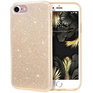 milprox glitter case compatible with iphone se 2022, iphone 8 iphone 7 4.7", shiny sparkle bling, 3 layer hybrid protective soft phone case for iphone se 2022 3rd gen & iphone 7/8- gold