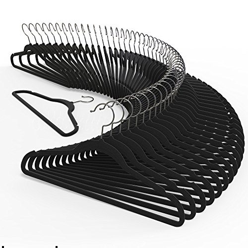 TECHZOO 50 Pack Velvet Hangers Heavy Duty Hangers for Coats, Dress, Jacket, Pants - Ultra Thin Non Slip Adult Felt Space Saving Clothes Hangers for Closet 360° Swivel Hook Hold Upto 10 lbs Black