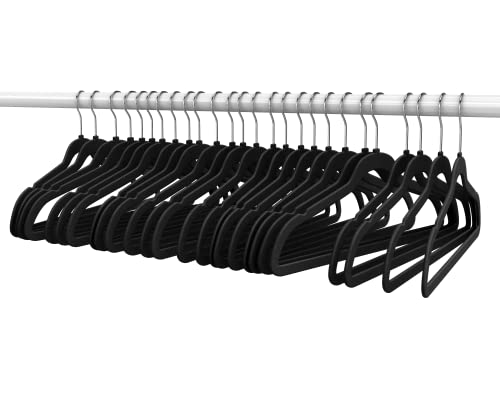 TECHZOO 50 Pack Velvet Hangers Heavy Duty Hangers for Coats, Dress, Jacket, Pants - Ultra Thin Non Slip Adult Felt Space Saving Clothes Hangers for Closet 360° Swivel Hook Hold Upto 10 lbs Black