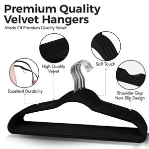 TECHZOO 50 Pack Velvet Hangers Heavy Duty Hangers for Coats, Dress, Jacket, Pants - Ultra Thin Non Slip Adult Felt Space Saving Clothes Hangers for Closet 360° Swivel Hook Hold Upto 10 lbs Black