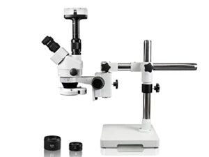vision vs-3fz-ifr07-5n trinocular zoom stereo microscope | 10x wf eyepiece |0.7x—4.5x zoom range, 3.5x—90x magnification, 0.5x & 2x barlow lens |144-led ring light w control, 5.0mp digital camera