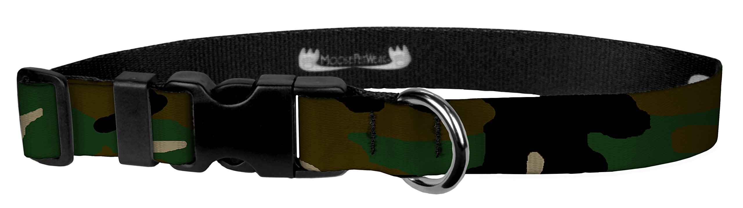 Moose Pet Wear Camo Dog Collar - Camouflage Waterproof Dog Collar, Made in the USA - 1 Inch Adjusts 13 - 21 Inches, Large, Camouflage (ACDL1-L-CAMO)