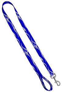 flame print dog leash - hot rod flame print dog leash waterproof with easy grip loop – 1 inch x 4 feet, blue/silver