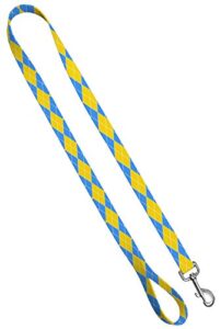 moose pet wear deluxe dog leash - patterned heavy duty pet leashes, made in the usa - 1 inch x 6 feet, argyle yellow & blue