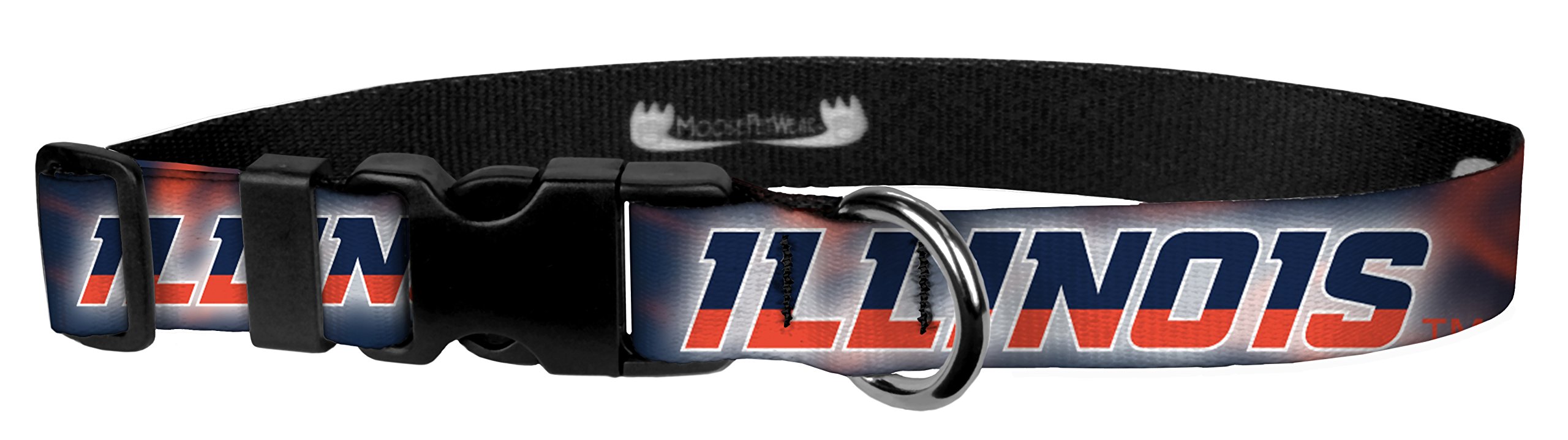 Moose Pet Wear Racing Dog Collar – University of Illinois Adjustable Pet Collars, Made in The USA – 1" Wide, Large, Smoke