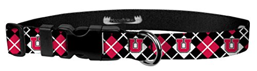 Moose Racing Dog Collar – University of Utah Utes Adjustable Pet Collars, Made in The USA – 3/4" Wide, Medium, Argyle