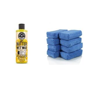 chemical guys wac_201_16 butter wet wax (16 fl oz) banana scent, and mic_292_08 premium grade microfiber applicator, blue (pack of 8)