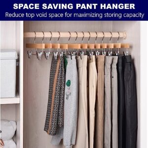 Amber Home 10 Pack Natural Wooden Pants Skirts Hangers, Solid Wood Trousers Bottom Hanger with 2-Adjustable Clips, Clip Hangers for Slacks, Jeans, Shorts (Natural, 10 Pack)