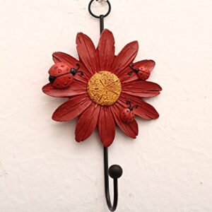 Creative Daisy Resin Wall Hooks Wall Mounted Art Flower Iron Hook Hand-Painted Hanging Coat / Hat /Key/ Towel Hooks Home Decoration(Set of 4)