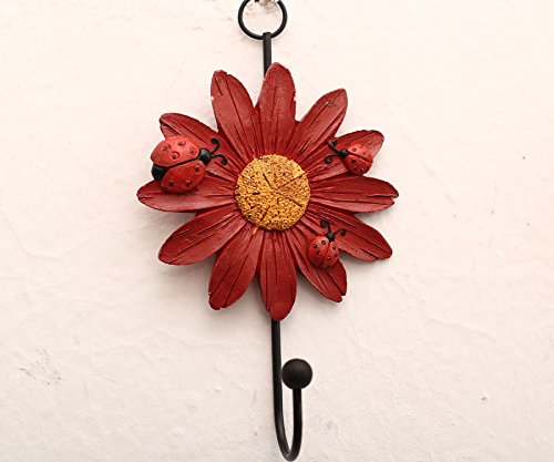 Creative Daisy Resin Wall Hooks Wall Mounted Art Flower Iron Hook Hand-Painted Hanging Coat / Hat /Key/ Towel Hooks Home Decoration(Set of 4)