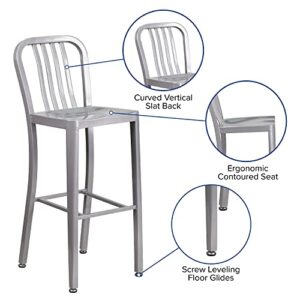 Flash Furniture Gael Commercial Grade 2 Pack 30" High Silver Metal Indoor-Outdoor Barstool with Vertical Slat Back