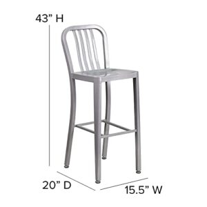 Flash Furniture Gael Commercial Grade 2 Pack 30" High Silver Metal Indoor-Outdoor Barstool with Vertical Slat Back