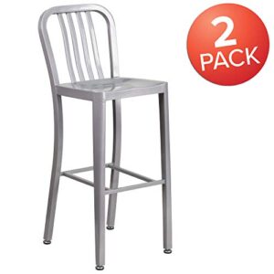 Flash Furniture Gael Commercial Grade 2 Pack 30" High Silver Metal Indoor-Outdoor Barstool with Vertical Slat Back