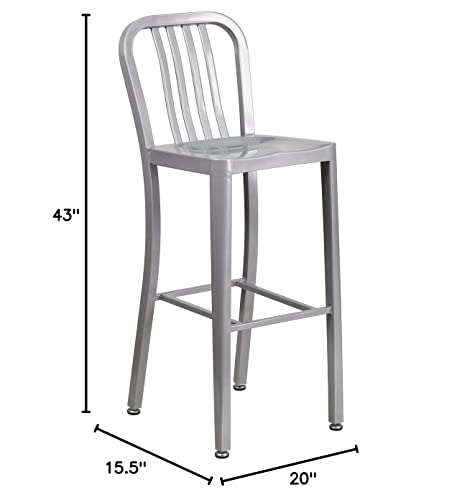 Flash Furniture Gael Commercial Grade 2 Pack 30" High Silver Metal Indoor-Outdoor Barstool with Vertical Slat Back