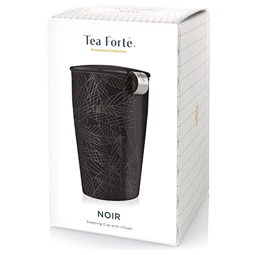 Tea Forte Kati Cup Noir, Ceramic Tea Infuser Cup with Infuser Basket and Lid for Steeping Loose Leaf Tea