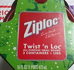 Ziploc 3 Twist 'n Loc All Purpose Small Round,2 Cup Containers & Lids Ed