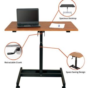 Stand Up Desk Store Crank Adjustable Height Single Column Rolling Mobile Standing Desk (White Frame/Black Top, 40" Wide)