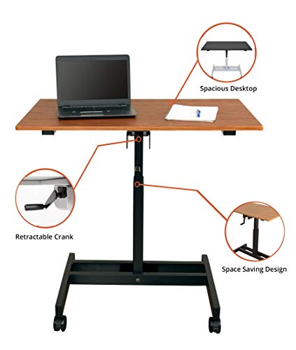 Stand Up Desk Store Crank Adjustable Height Single Column Rolling Mobile Standing Desk (White Frame/Black Top, 40" Wide)