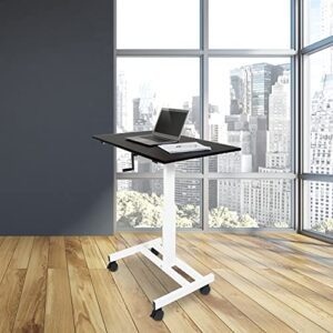 Stand Up Desk Store Crank Adjustable Height Single Column Rolling Mobile Standing Desk (White Frame/Black Top, 40" Wide)