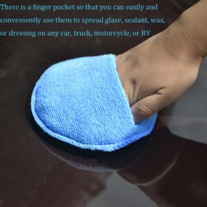 Microfiber Wax Applicator, AutoCare Ultra-Soft Microfiber Wax Applicator Pads with Finger Pocket Wax Applicator for Cars Wax Applicator Foam Sponge (Blue, 5" Diameter, Pack of 10)