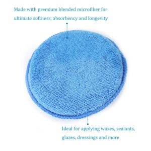 Microfiber Wax Applicator, AutoCare Ultra-Soft Microfiber Wax Applicator Pads with Finger Pocket Wax Applicator for Cars Wax Applicator Foam Sponge (Blue, 5" Diameter, Pack of 10)