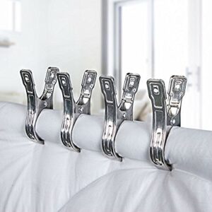 AKOAK 6 Pieces Stainless Steel Beach Bath Towel Quilt Clips - Jumbo Size - Keep Your Towels From Blowing Away