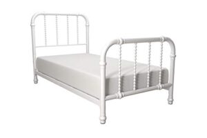 dhp jenny lind kids metal bed frame with country chic headboard and footboard, underbed storage space for toys, twin, white