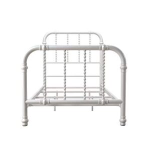 DHP Jenny Lind Kids Metal Bed Frame with Country Chic Headboard and Footboard, Underbed Storage Space for Toys, Twin, White