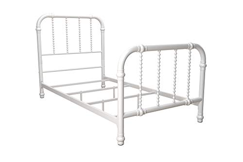 DHP Jenny Lind Kids Metal Bed Frame with Country Chic Headboard and Footboard, Underbed Storage Space for Toys, Twin, White