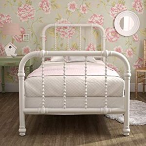 DHP Jenny Lind Kids Metal Bed Frame with Country Chic Headboard and Footboard, Underbed Storage Space for Toys, Twin, White