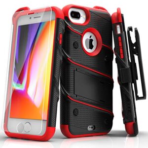 zizo bolt series for iphone 8 plus case military grade drop tested tempered glass screen protector holster iphone 7 plus case black red