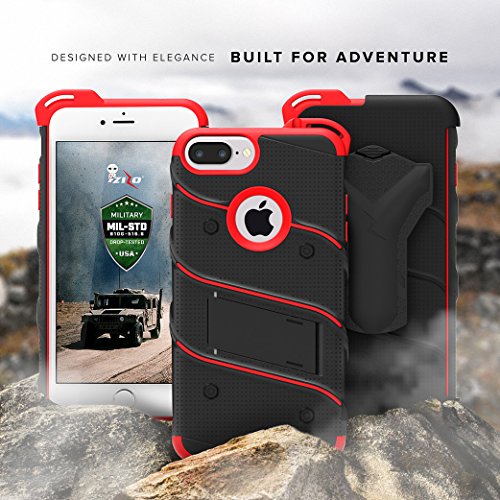 ZIZO Bolt Series for iPhone 8 Plus Case Military Grade Drop Tested Tempered Glass Screen Protector Holster iPhone 7 Plus case Black RED