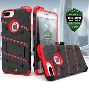 ZIZO Bolt Series for iPhone 8 Plus Case Military Grade Drop Tested Tempered Glass Screen Protector Holster iPhone 7 Plus case Black RED
