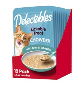hartz delectables chowder lickable wet cat treats for kitten, adult & senior cats, tuna & whitefish, 12 count