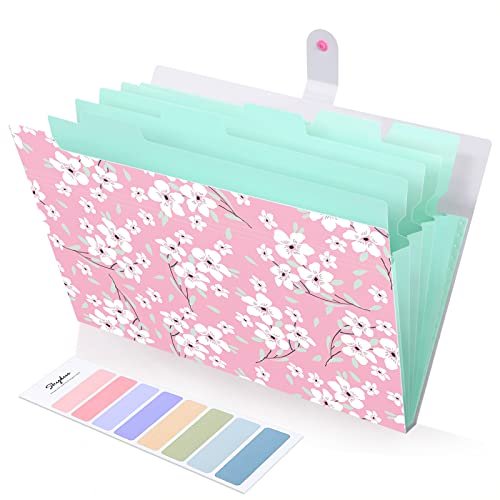 SKYDUE Expanding File Folders with 8 lables, Floral Printed Accordion Document Folder Organizer US Letter Size