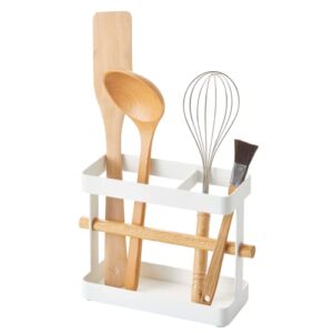 yamazaki home wide tool stand-kitchen utensil holder, cooking storage organizer, one size, white