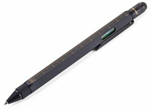 troika construction multitasking ballpoint pen - pip20/bg - black/gold - centimetre and inch ruler - 1:20 m and 1:50 m scale - spirit level - slotted and phillips screwdriver - stylus