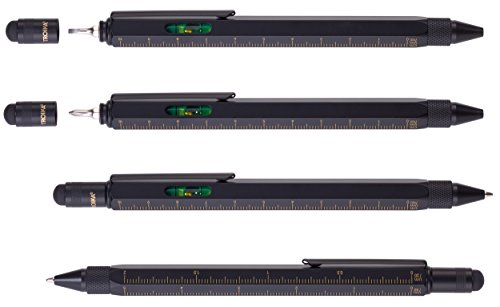 Troika CONSTRUCTION Multitasking Ballpoint Pen - PIP20/BG - Black/Gold - Centimetre and Inch Ruler - 1:20 m and 1:50 m Scale - Spirit Level - Slotted and Phillips Screwdriver - Stylus
