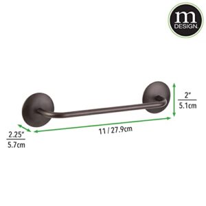 mDesign Decorative Metal Small Towel Bar - Strong Self Adhesive - Storage and Display Rack for Hand, Dish, and Tea Towels - Stick to Wall, Cabinet, Door, Mirror in Kitchen, Bathroom - Bronze