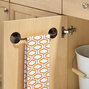 mDesign Decorative Metal Small Towel Bar - Strong Self Adhesive - Storage and Display Rack for Hand, Dish, and Tea Towels - Stick to Wall, Cabinet, Door, Mirror in Kitchen, Bathroom - Bronze