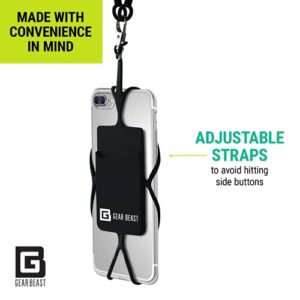 Gear Beast Cell Phone Lanyard - Neck Phone Holder w/Card Pocket and Silicone Neck Strap - Compatible with Most Smartphones, Black