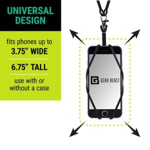 Gear Beast Cell Phone Lanyard - Neck Phone Holder w/Card Pocket and Silicone Neck Strap - Compatible with Most Smartphones, Black