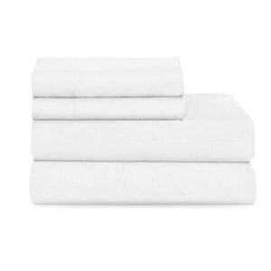 martex 225 thread count cotton rich bed brushed cotton blend super soft finish easy care machine washable wrinkle resistant bedroom guest room 4 piece sheet sets, full, white
